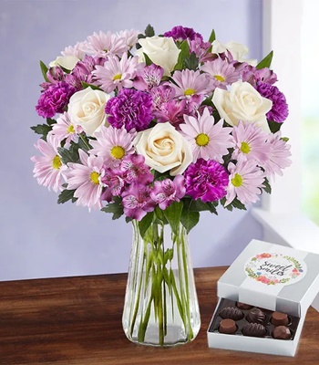Lavender Flower Bouquet - Free Glass Vase and Chocolate Box